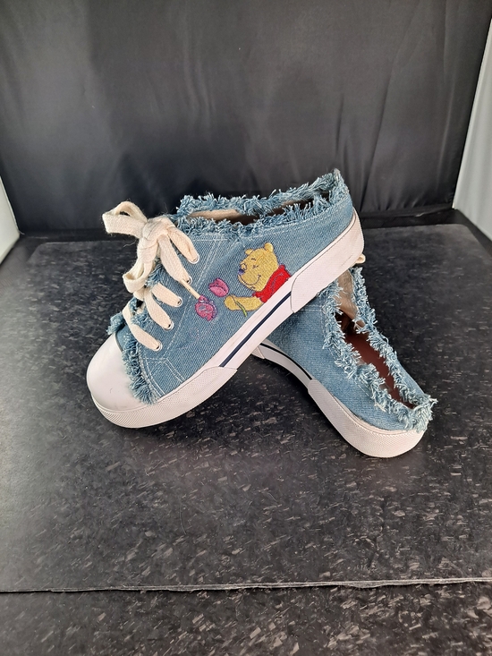 Disney Shoes - VINTAGE 1990s DISNEY Denim Slip-On Sneakers with Winnie the Pooh Embroidery